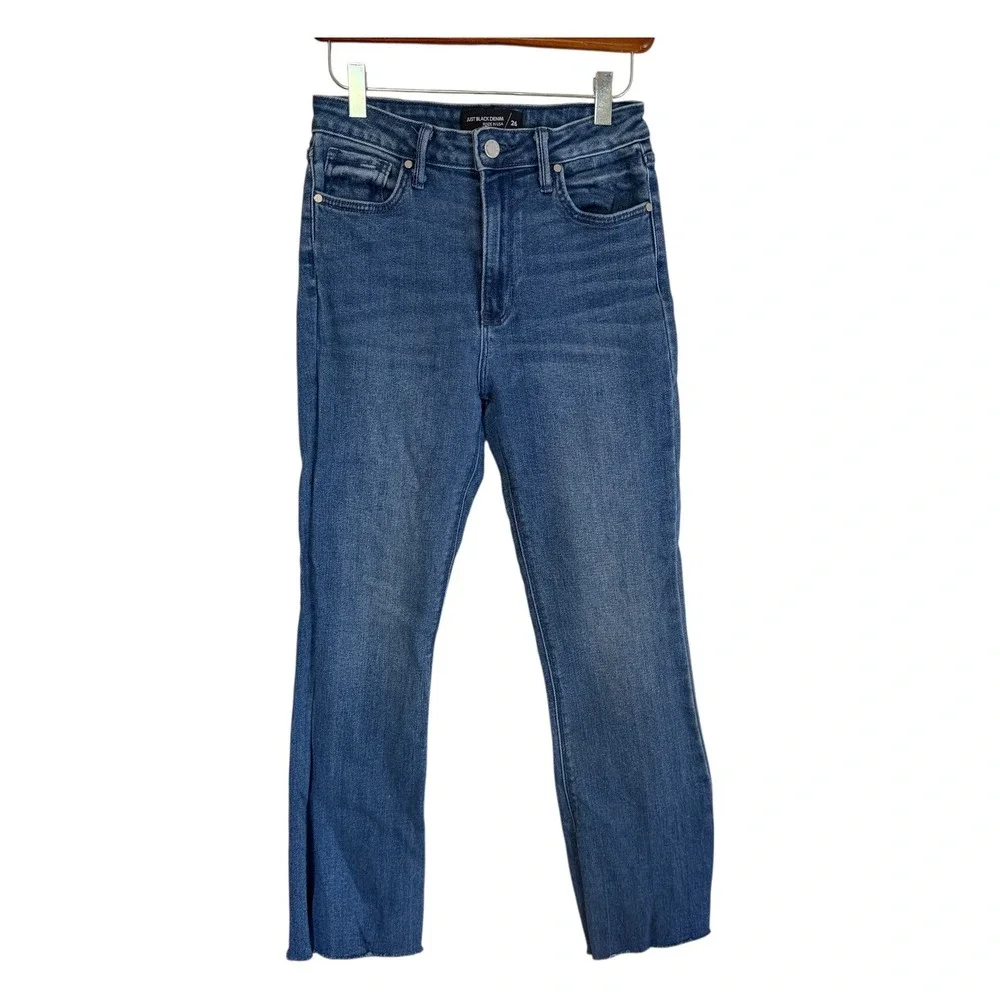 Just Black Denim Jeans Women 26 Blue‎ Raw Hem High Rise Straight Leg